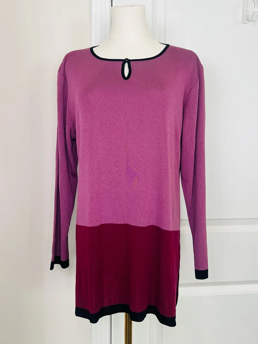 Exclusively Misook Womens Sz L knit shell top pink/purple/black Career *No Pads